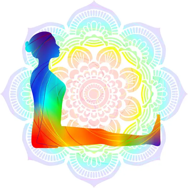 Renkli Siluet Yoga Duruşu Personel Pozu Sopa Pozu Dandasana Oturmuş — Stok Vektör