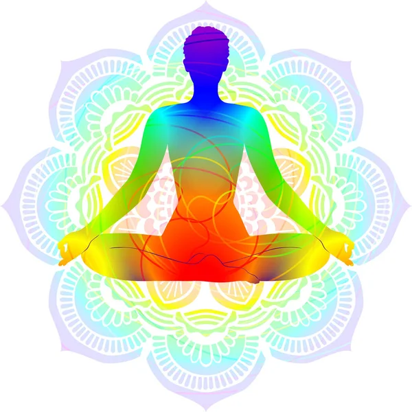 Farverige Silhuet Yoga Kropsholdning Stille Sukhasana Siddende Neutral Illustration Isoleret – Stock-vektor