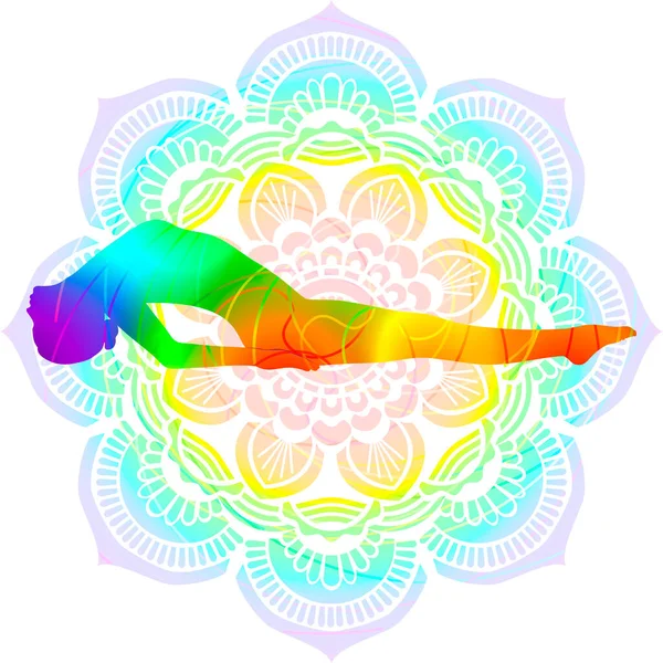 Colorful Silhouette Yoga Posture Fish Pose Matsyasana Supine Backbend Isolated — Stock Vector