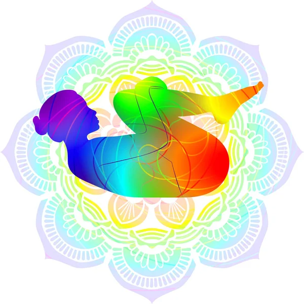 Posture Yoga Silhouette Colorée Enlèvement Vent Avec Pose Tête Pose — Image vectorielle