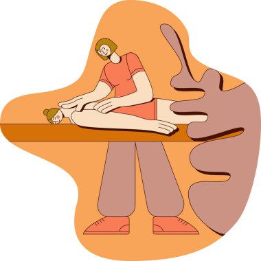 Spa 'da profesyonel masaj terapistiyle geleneksel sağlık ve boyun masajı. SPA tasarım konsepti. İzole edilmiş düz vektör çizimi.