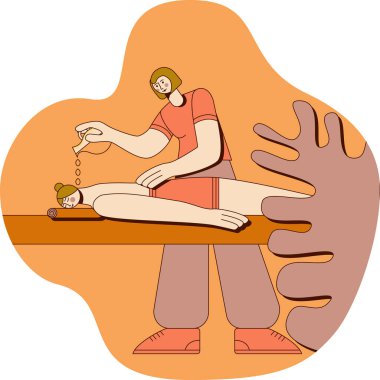 Aromatherapy massage using massage oil and essential oils SPA design concept. Isolated flat vector illustration.