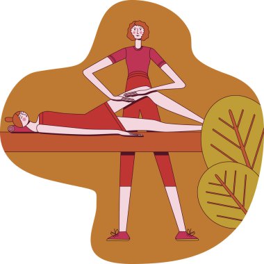 Profesyonel masaj terapistiyle spa 'da selülit karşıtı masaj. Aşırı kilolu tedavi. SPA tasarım konsepti. İzole edilmiş düz vektör çizimi.