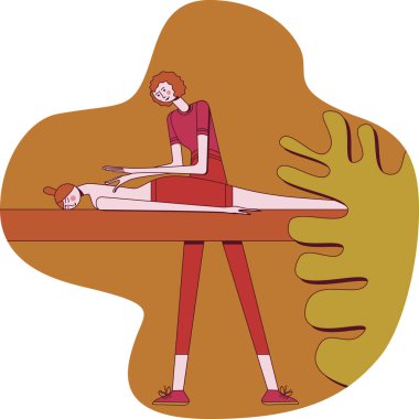 Spa 'da profesyonel masaj terapistiyle geleneksel sırt masajı. SPA tasarım konsepti. İzole edilmiş düz vektör çizimi.
