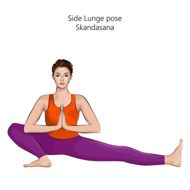 Young woman doing yoga Skandasana. Side Lunge pose. Intermediate Difficulty. Isolated vector illustration. clipart