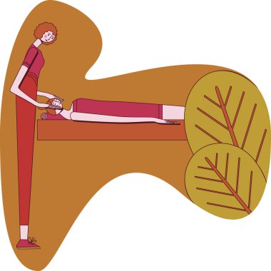 Spa 'da profesyonel masaj terapistiyle rahatlama masajı ve tüm vücut tedavisi. Tasarım konsepti. İzole edilmiş düz vektör çizimi.