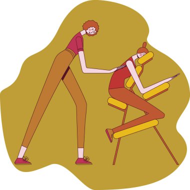 Profesyonel masaj terapistiyle elle masaj ve vücut tedavisi. Tasarım konsepti. İzole edilmiş düz vektör çizimi.