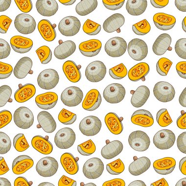 Seamless pattern with Confection squash. Winter squash. Cucurbita maxima. Vegetables. Cartoon style. Isolated vector illustration. clipart
