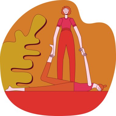 Profesyonel bir terapist tarafından yapılan Shiatsu vücut masajı. Tasarım konsepti. İzole edilmiş düz vektör çizimi.