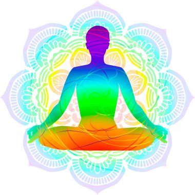 Ardha Padmasana yoga pozu veren renkli bir kadın silueti. Yarım Lotus pozu. Acemi zorluğu. İzole vektör illüstrasyonu