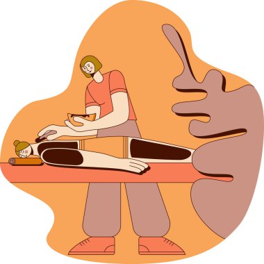 Vücut ambalajı ve termal kaplama. Profesyonel terapistin spa 'daki tedavileri. SPA tasarım konsepti. İzole edilmiş düz vektör çizimi.