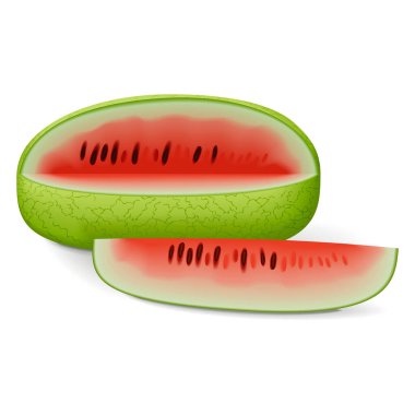 Ali Baba Karpuz 'un yarısı. Citrullus lanatus. Meyve ve sebze. İzole vektör illüstrasyonu.