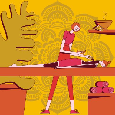 Vücut ambalajı ve termal kaplama. Profesyonel terapistin spa 'daki tedavileri. SPA tasarım konsepti. İzole edilmiş düz vektör çizimi.