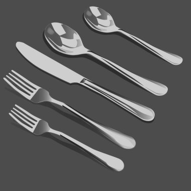 Çelik çatal, kaşık ve bıçak seti, vektör çizimi