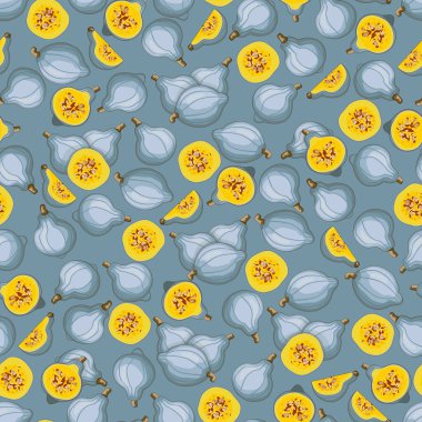 Mavi hubbard squash ile kusursuz desen. Kış balkabağı. Cucurbita maxima. Sebzeler. İzole vektör illüstrasyonu.