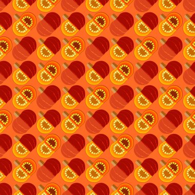 Güneş ışığı kabağı kabağıyla kusursuz desen. Kış balkabağı. Sebzeler. Düz stil. İzole vektör illüstrasyonu.