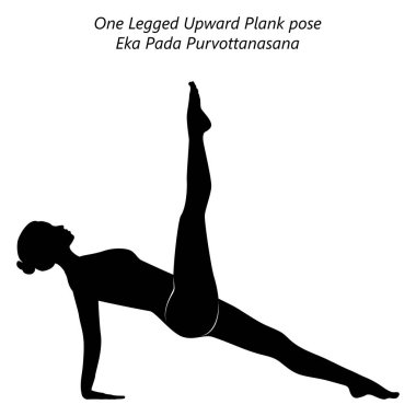 Eka Pada Purvottanasana yoga pozu veren bir kadın silueti. Bir Ayaklı Yukarı Plank pozu. İzole vektör illüstrasyonu