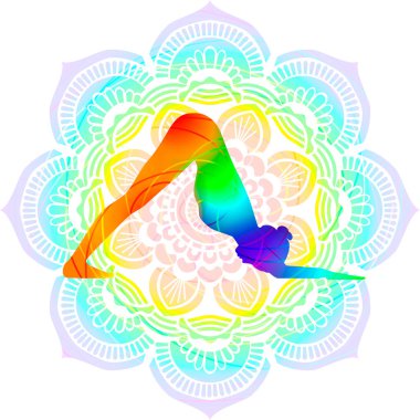 Colorful silhouette of woman practicing Ardha Pincha Mayurasana yoga pose. Dolphin pose or Turbo Dog pose. Shishulasana. Isolated vector illustration clipart