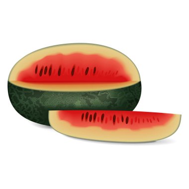 Tam ve doğranmış Kara Güzel Karpuz. Citrullus lanatus. Meyve ve sebze. İzole vektör illüstrasyonu.