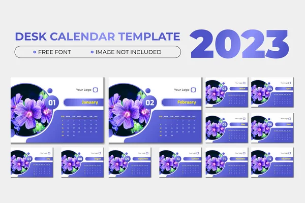 2023 Tischkalender Vorlage Mit Niedlicher Lila Farbe Vektorgrafiken