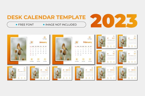 2023 Tischkalender Vorlage Mit Foto Vorlage lizenzfreie Stockvektoren