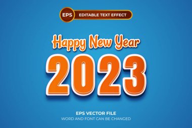 Mavi mutlu yeni yıl metin efekti ile turuncu