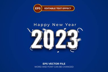 Mutlu yıllar 2023 gümüş renkli metin efekti