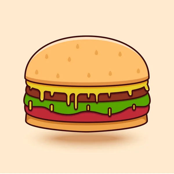 Vector Burger Food Illustration Mit Schmelzkäse — Stockvektor