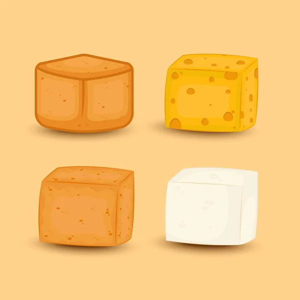 Διανυσματική Απεικόνιση Των Διαφόρων Ειδών Tofu Tofu Εικονογράφηση Κινουμένων Σχεδίων — Διανυσματικό Αρχείο