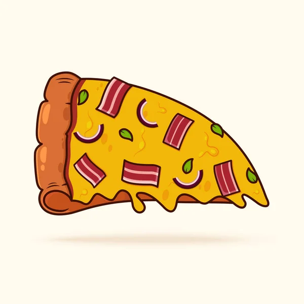 Uma Ilustração Dos Desenhos Animados Uma Fatia Pizza Com Bacon —  Vetores de Stock