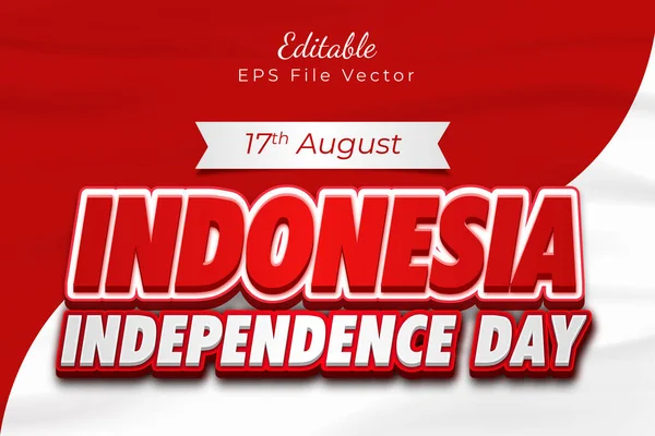 Wektor Indonezja Niezależność Dzień Edytowalny Efekt Tekstowy Szablon Czerwono Białej — Wektor stockowy