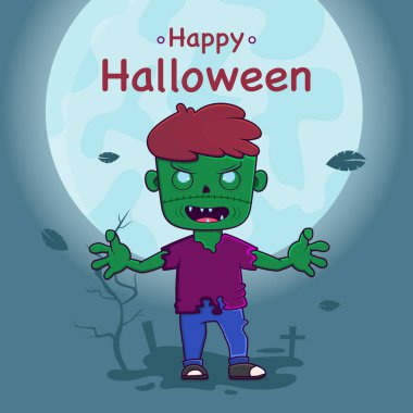 Yeşil zombi suratlı bir zombi çizgi filmi..