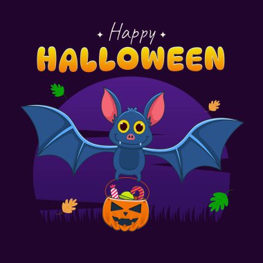 Üzerinde balkabağı olan bir yarasa çizgi filmi.