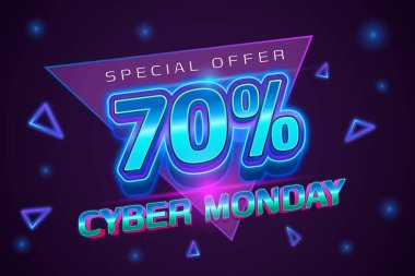 Cyber Monday text effect. Purple background with a sign that says special sale clipart