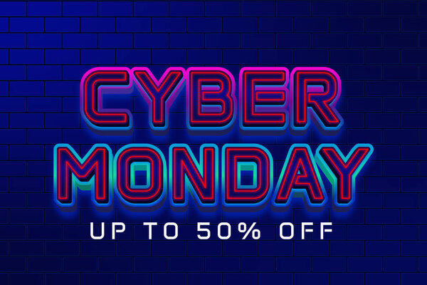 Скидка 50% кибер-понедельник с редактируемым шаблоном текстового эффекта