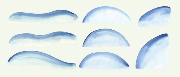 Набір Синіх Акварельних Абстрактних Елементів Дизайну Текстур Фонів Хвилі Штрихи — стоковий вектор