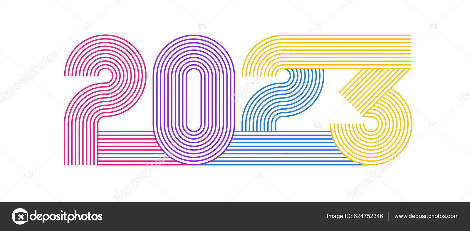 2023 Linie Art Design Zahlen Retro Stil Der 70Er Jahre