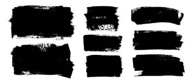 Set of black paint, ink brush strokes, boxes, frames. Vector dirty, grunge artistic design elements, backgrounds, textures.