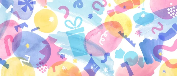 Bannière Joyeuses Fêtes Fond Carte Vœux Formes Abstraites Colorées Aquarelle — Image vectorielle