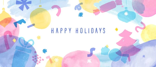 Bannière Joyeuses Fêtes Fond Carte Vœux Formes Abstraites Colorées Aquarelle — Image vectorielle