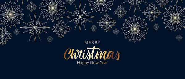 Merry Christmas Happy New Year Luxury Gold Pattern Blue Background — Stock Vector