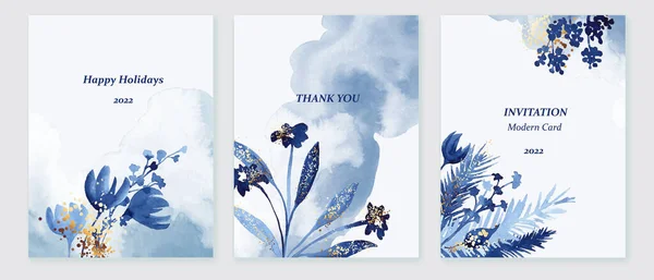 冬休みの背景 青い水彩 グリーティングカード 招待状 チラシ カバープリント — ストックベクタ