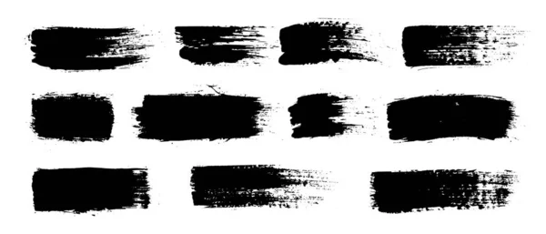 Siyah Boya Seti Mürekkep Fırçası Darbeleri Fırçalar Çizgiler Kirli Vektör — Stok Vektör
