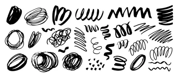 Ручні Чорні Завитки Крапки Овали Елементи Дизайну Писаря Текстури — стоковий вектор