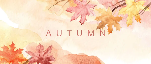 Abstrakte Herbst Aquarellkunst Leuchtend Warme Farben Herbstblätter Bäume Himmel Wolken — Stockvektor