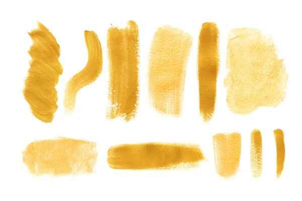 Набір Золотих Мазків Пензля Ліній Форм Кіл Квадратів Ручні Розписані — стоковий вектор