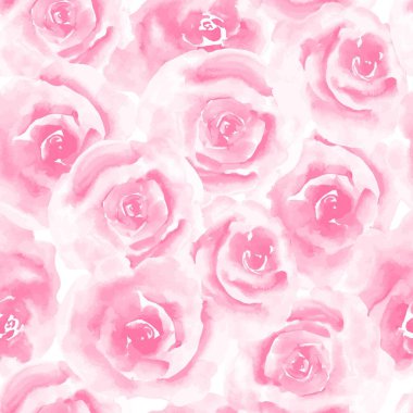 Kırmızı, pembe suluboya güllerle kusursuz desen. Duvar kağıdı, kumaş ve arkaplan için sonsuz tasarım.