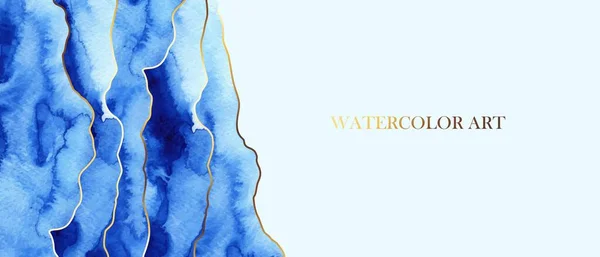Mavi Dalgalı Altın Çizgili Yatay Arkaplan Soyut Deniz Okyanus Manzarası — Stok Vektör