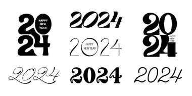 2024 yılbaşı sayısı belirlendi. Farklı yazı tipi, yazı tipi numarası stilleri. Takvim, tebrik kartı, poster tasarımı
