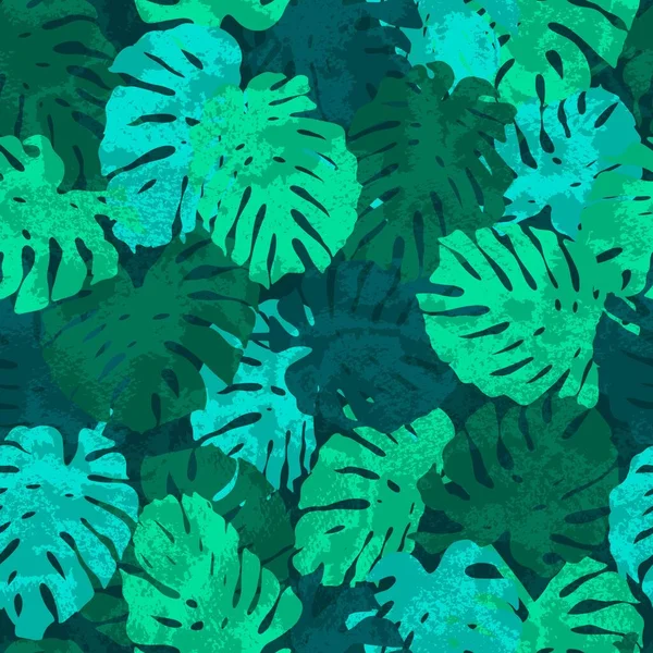 Moderní Exotický Bezešvý Vzor Zelené Tropické Listy Grunge Textura Palmové — Stockový vektor